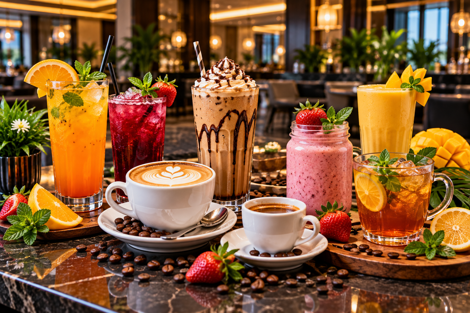 Cafe drinks, coffee and refreshments